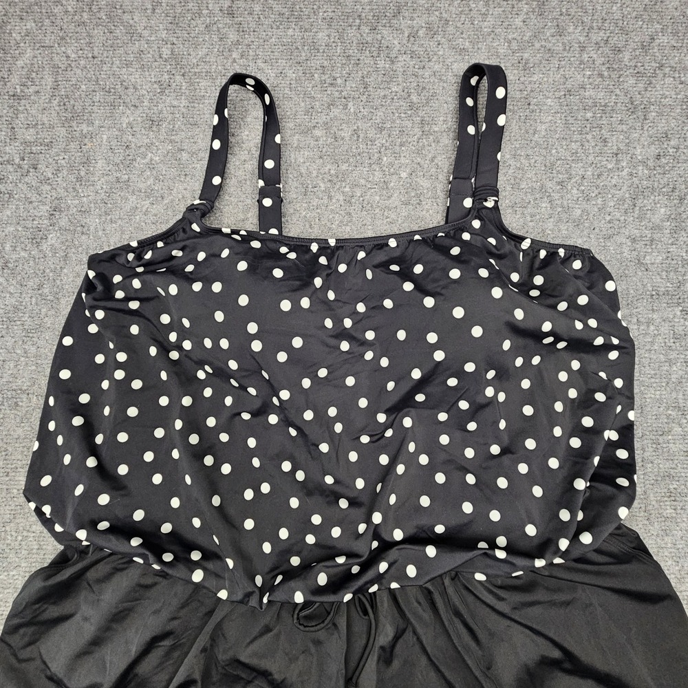Swim Solutions Romper 22W Black Polka Dot Tummy Control Thigh Minimizer Swimsuit - Picture 2 of 9